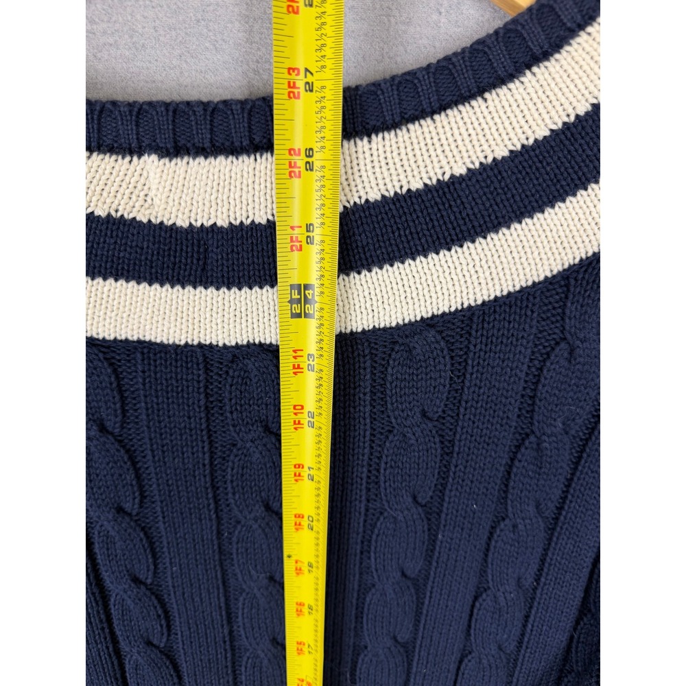 Polo Ralph Lauren Vintage Cricket Polo Sweater Navy Blue Cable Knit V-Neck Large - Picture 4 of 5